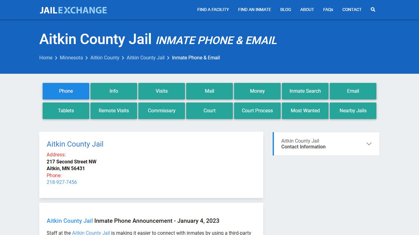 Inmate Phone - Aitkin County Jail, MN - Jail Exchange